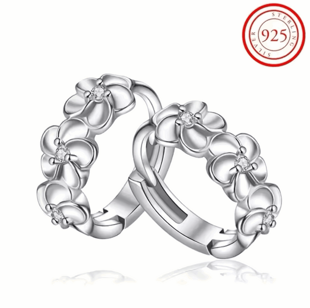 925 Silver Flower Camellia Hoop Earrings