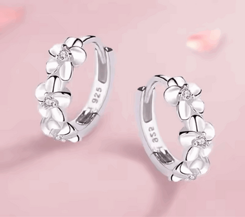 925 Silver Flower Camellia Hoop Earrings