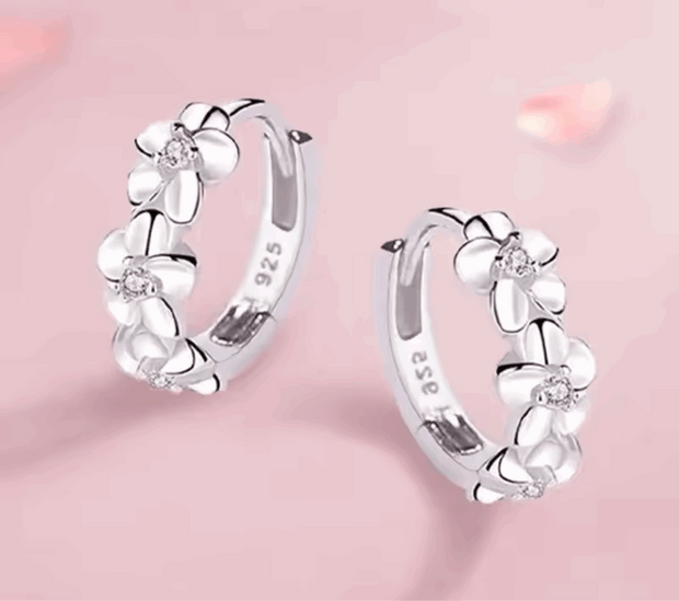 925 Silver Flower Camellia Hoop Earrings