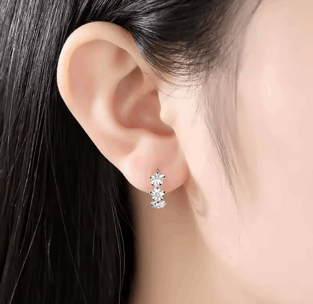 925 Silver Flower Camellia Hoop Earrings