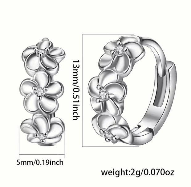 925 Silver Flower Camellia Hoop Earrings