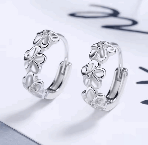 925 Silver Flower Camellia Hoop Earrings