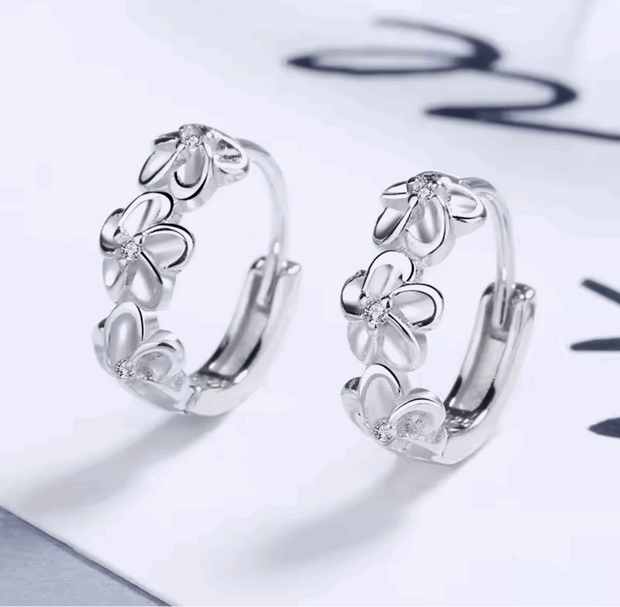 925 Silver Flower Camellia Hoop Earrings