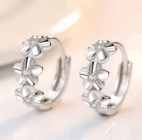 925 Silver Flower Camellia Hoop Earrings
