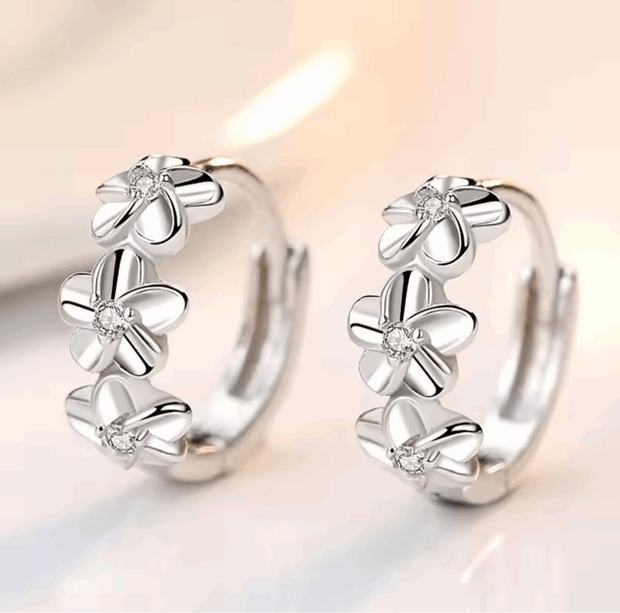 925 Silver Flower Camellia Hoop Earrings