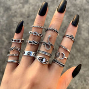 Punk Gothic Butterfly & Snake Chain Ring Set