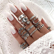 Punk Gothic Butterfly & Snake Chain Ring Set