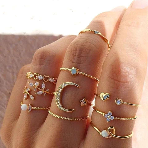 Golden Charm Ring Set (10Pcs)