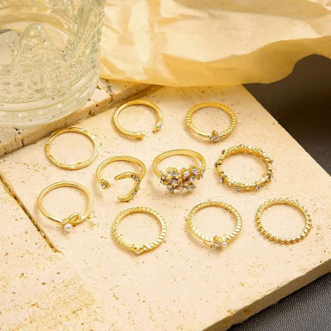 Golden Charm Ring Set (10Pcs)