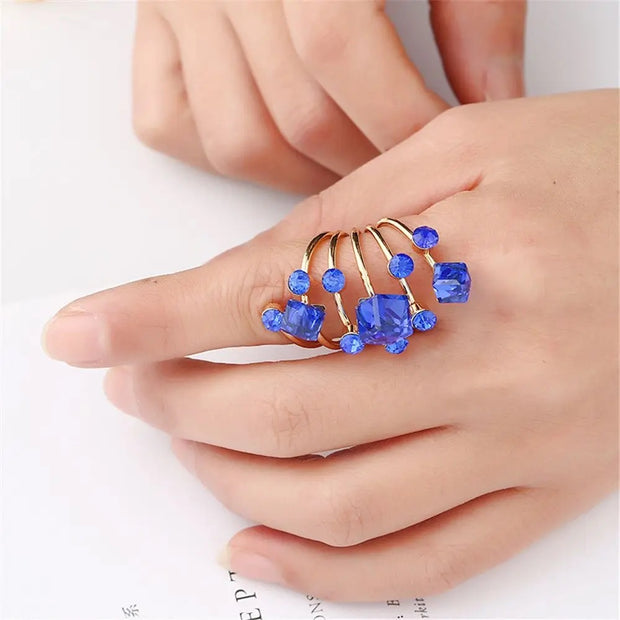 Crystal Rhinestones Oversize Open Ring