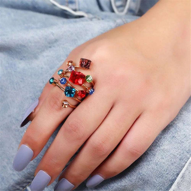 Crystal Rhinestones Oversize Open Ring