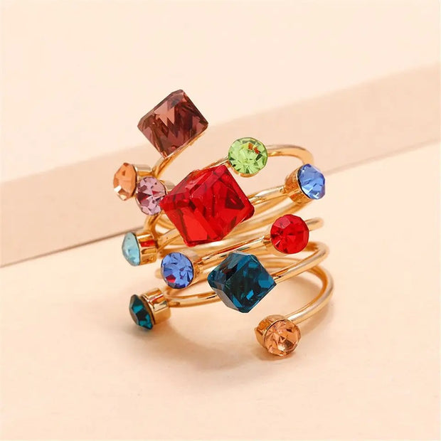 Crystal Rhinestones Oversize Open Ring