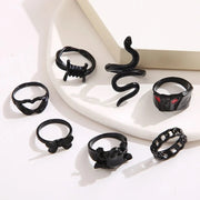 Black Folded Ring Set (7Pcs)