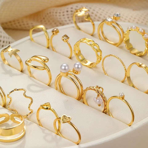 Gold Spiral with Pearl Rings Set