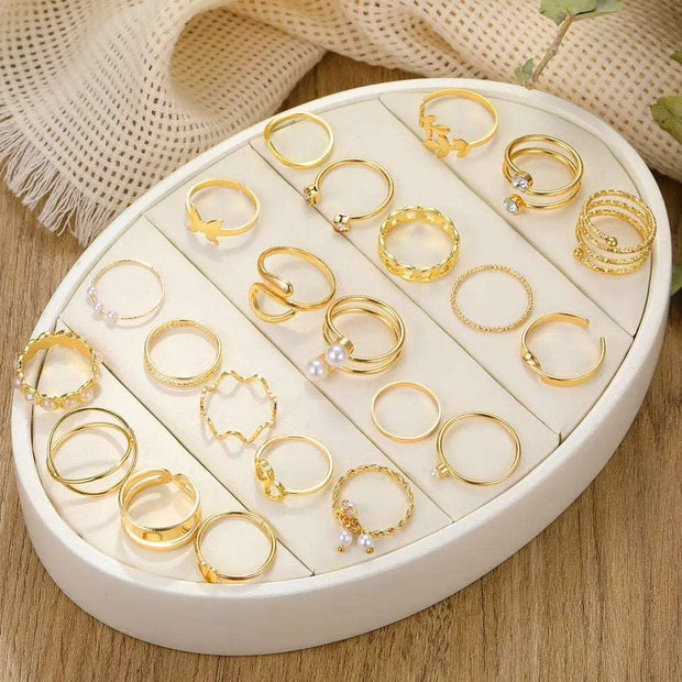 Gold Spiral with Pearl Rings Set