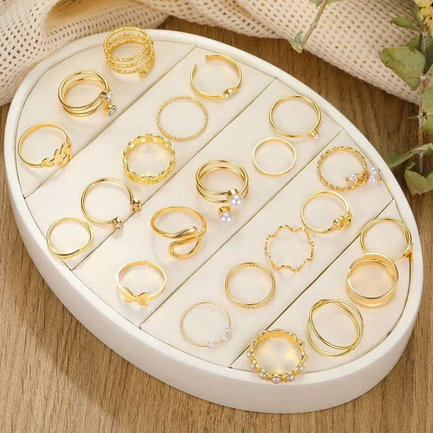 Gold Spiral with Pearl Rings Set