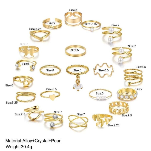 Gold Spiral with Pearl Rings Set