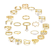 Gold Spiral with Pearl Rings Set