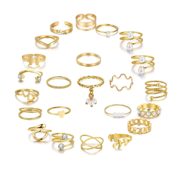 Gold Spiral with Pearl Rings Set