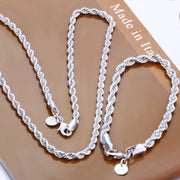 Silver Twisted Rope Necklace and Bracelet Set