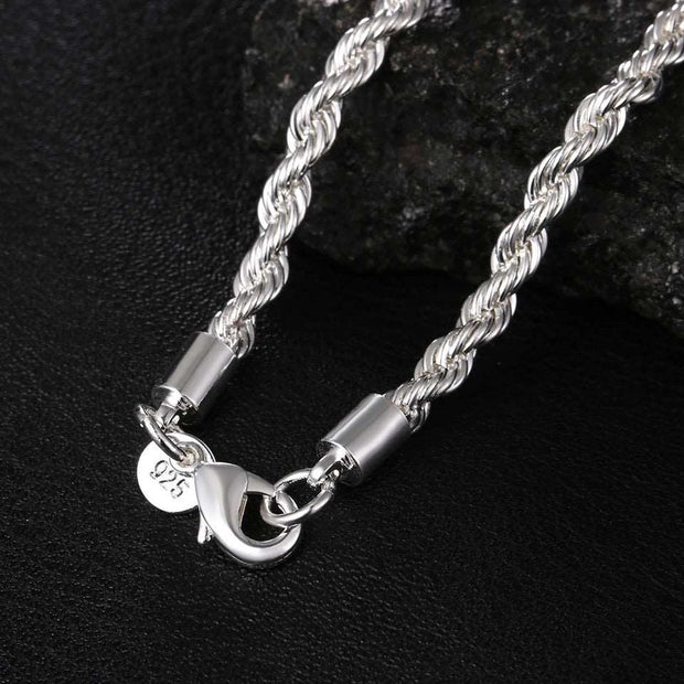 Silver Twisted Rope Necklace and Bracelet Set