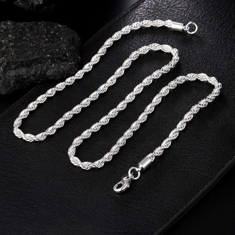 Silver Twisted Rope Necklace and Bracelet Set