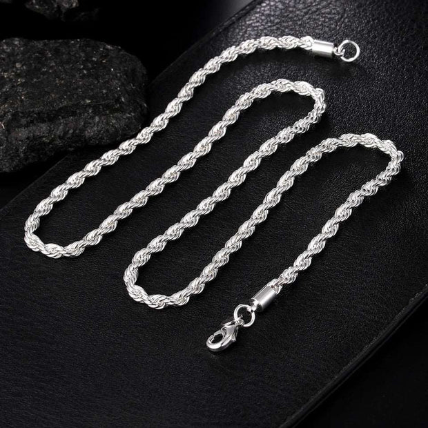 Silver Twisted Rope Necklace and Bracelet Set