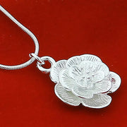 Silver Rose Flower Pendant Necklace