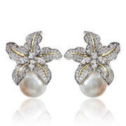 Pearl Earrings with Sparkling Stones