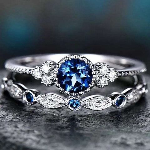  blue color Sapphire Duo Ring Set