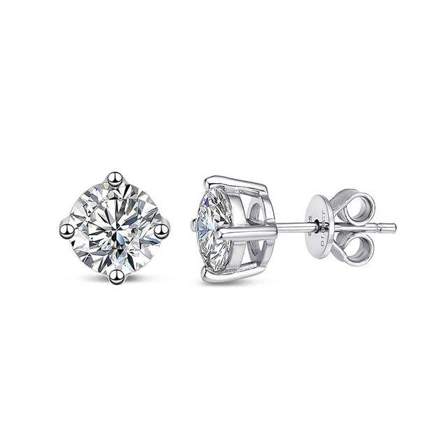 Silver 925 Platinum Plated Moissanite Studs (0.1 - 3 CT)