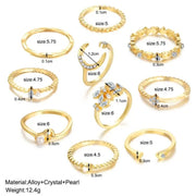 Golden Charm Ring Set (10Pcs)