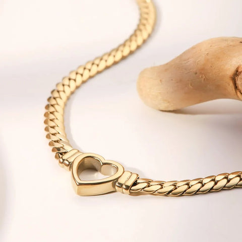 Gold Plated Steel Heart Link Chain Necklace