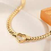 Gold Plated Steel Heart Link Chain Necklace