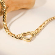 Gold Plated Steel Heart Link Chain Necklace