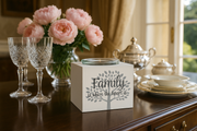 Elegant dining room sideboard with crystal and china