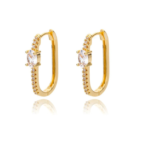 gold Recto Stone Earrings