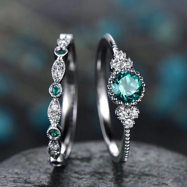  green Sapphire Duo Ring Set