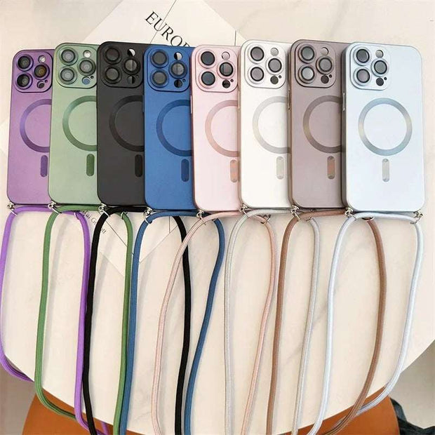 Crossbody Lanyard Magnetic Case for iPhone 16 15 14 13 12 11 Pro Max (MagSafe & Camera Protection)