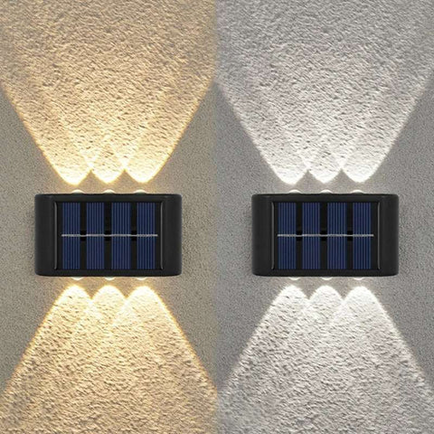 6 LED Solar Wall Lights - Up & Down Lighting - Outdoor Garden Patio Decor