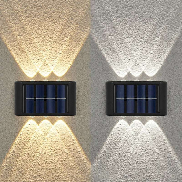 6 LED Solar Wall Lights - Up & Down Lighting - Outdoor Garden Patio Decor