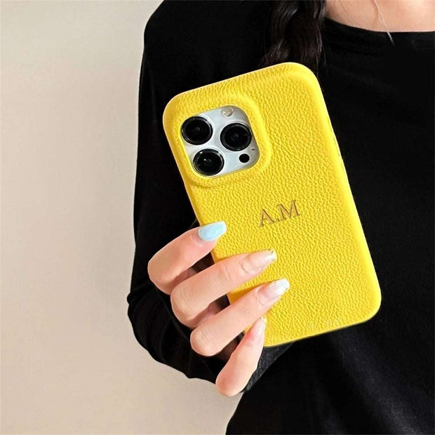 Personalized Leather iPhone 16 Case - Custom Name Luxury Protective Back Cover