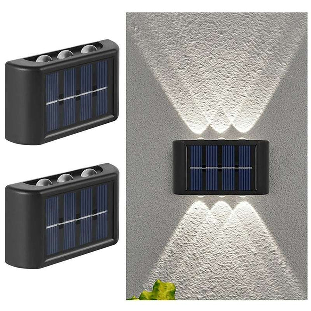 6 LED Solar Wall Lights - Up & Down Lighting - Outdoor Garden Patio Decor