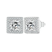 Platinum Plated Halo CZ Stud Earrings