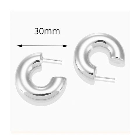Retro C-Shape Huggie Hoops - Glossy Gold PVD Tube Earrings