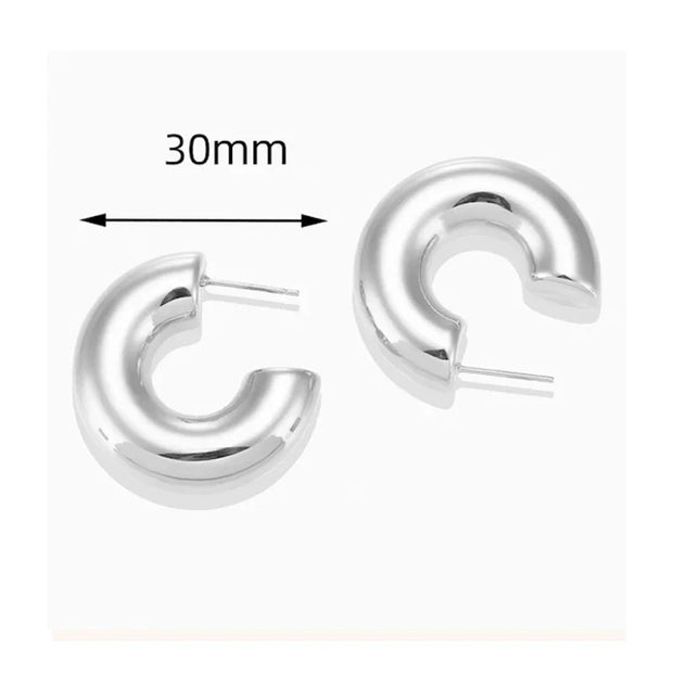 Retro C-Shape Huggie Hoops - Glossy Gold PVD Tube Earrings