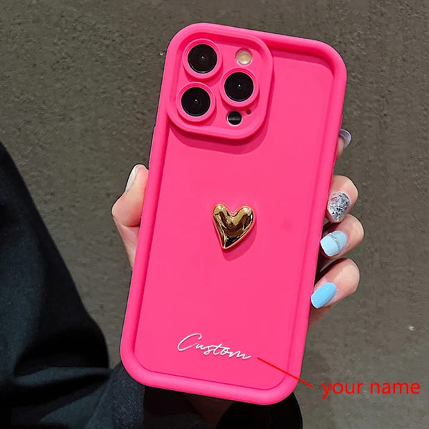 3D Gold Love Heart Custom Name Case for iPhone