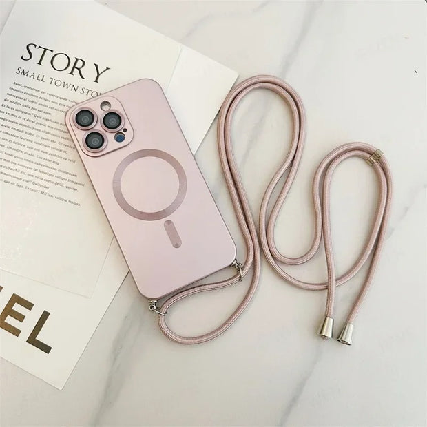 Crossbody Lanyard Magnetic Case for iPhone 16 15 14 13 12 11 Pro Max (MagSafe & Camera Protection)
