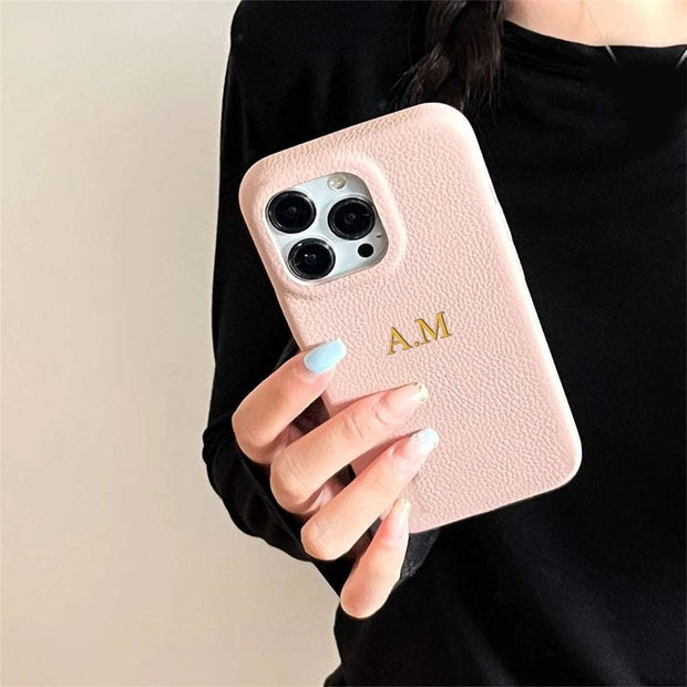 Personalized Leather iPhone 16 Case - Custom Name Luxury Protective Back Cover