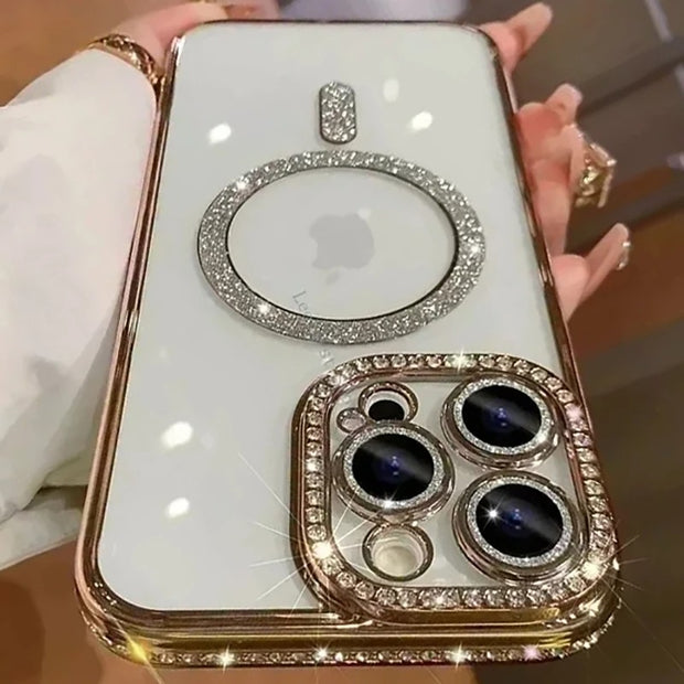 New Glitter Diamond Transparent iPhone Case - Magnetic Wireless Charge